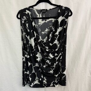 DKNY Monochrome Floral Drape Blouse